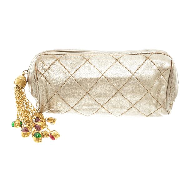 Chanel Gold Leather Pouch with Tassel