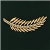 Image 2 : Vintage 14K Yellow Gold Seed Pearl Brushed Finish Long Feather Leaf Brooch Pin