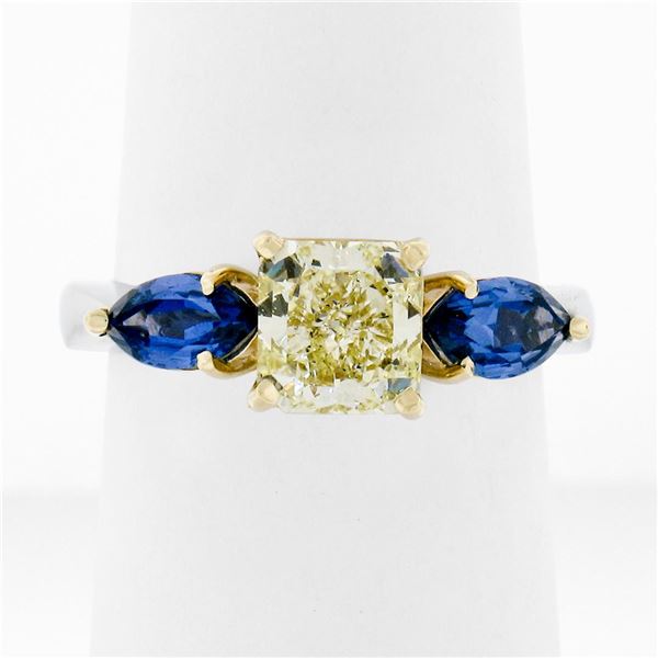 Platinum 18k Gold 2.61 ctw GIA Fancy Yellow Radiant Diamond Marquise Sapphire Ri