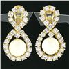 Image 2 : Vintage 18K Gold 9.5 ctw Prong Round Diamond Pearl Infinity Figure 8 Drop Earrin