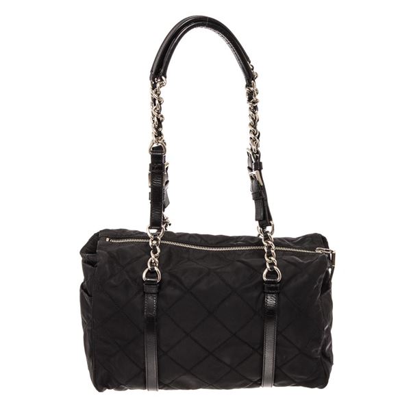 Prada Black Quilted Tessuto Nylon Chain Small Shoulder Bag