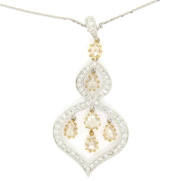 18k White and Yellow Gold 2.10 ctw White and Yellow Diamond Dangle Pendant Neckl