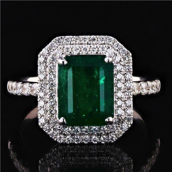 3.47 ctw Emerald and 0.56 ctw Diamond 14K White Gold Ring