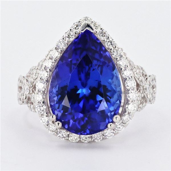 8.71 ctw Tanzanite and 1.10 ctw Diamond Platinum Ring