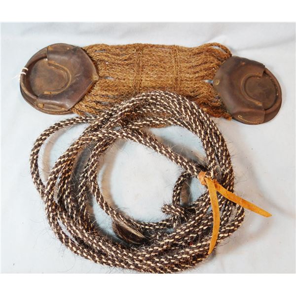 2 pcs: Horse hair rope, approx 10' long and old horse hair cinch