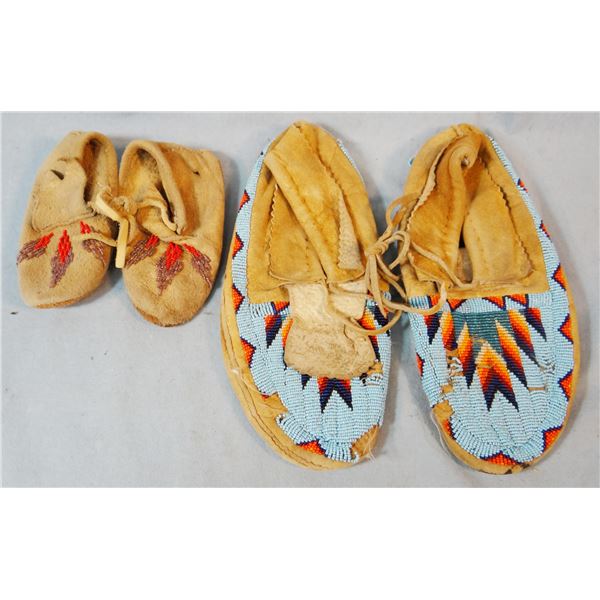 2 pcs: Beaded moccasins, adult size & childs beaded moccasins - both show wear
