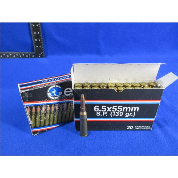 6.5X55MM 139gr SP Century Cartridges - 2 Boxes of 20