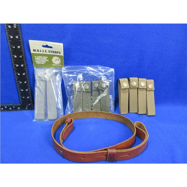 Lot of 10 Molle Straps and a Leather Gun Strap
