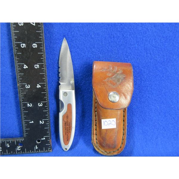 Folding Blade Locking Knife with Leather Sheath