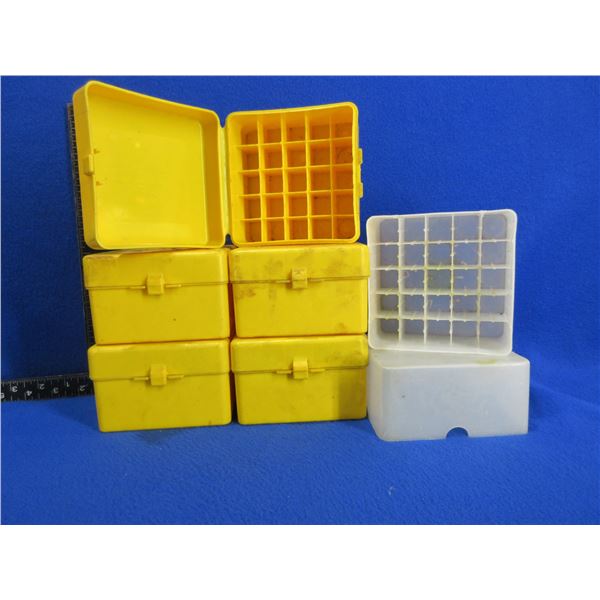 6 - 12 Gauge Empty Ammo Boxes - 5 MTM and 1 Herter's