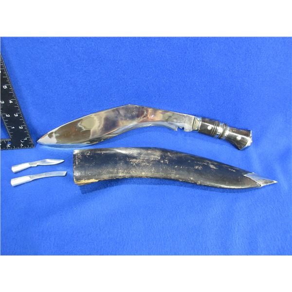 Kukri Knife and Sheath with Utility and Sharpening Knives