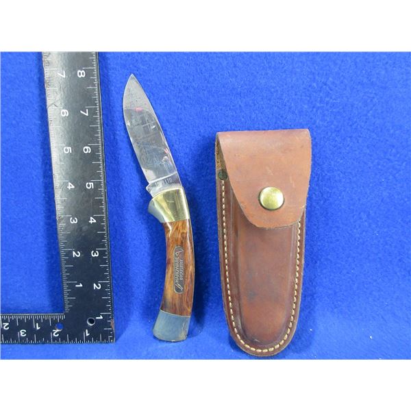 Folding Blade Locking Knife with Leather Sheath
