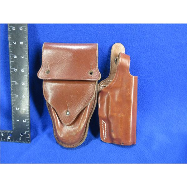 Leather Holster and Leather Cartridge/Handcuff Pouch