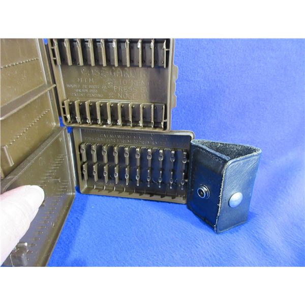 3 Cartridge Holders - 2 Plastic MTM and 38 Cal. Leather