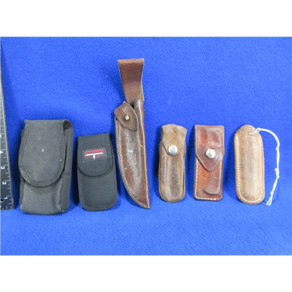 Lot of 6 Misc. Sheaths - 4 Leather, 2 Fabric
