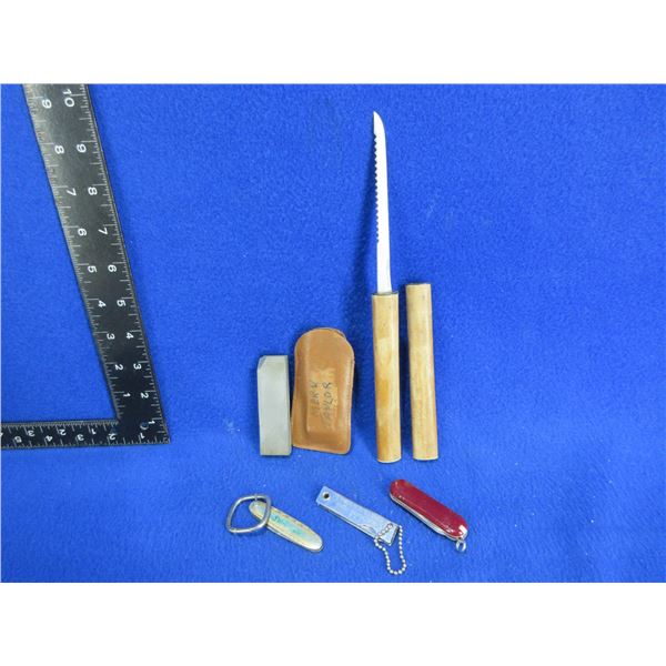 4 Knives and a Sharpening Stone with Sheath