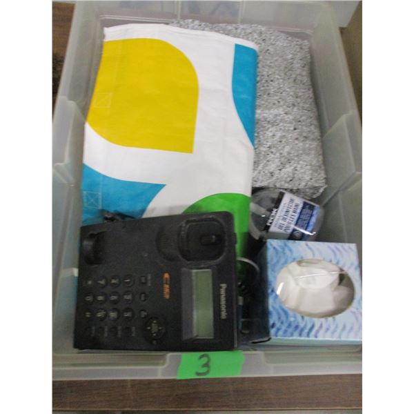ESTATE:  TOTE C/W PHONE, SANITIZER, TABLE CLOTHS, ETC