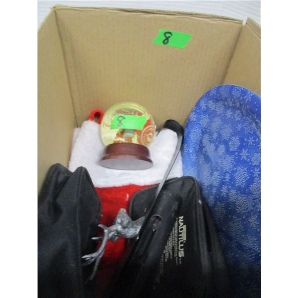 ESTATE:  BOX C/W ORNAMENTS, TRAYS, MISC