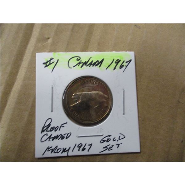 1967 PROOF/CAMEO SILVER QUARTER (FROM 1967 GOLD SET)