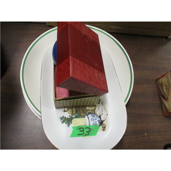 ESTATE:  3 DISHES, BOX, PILATES BALL
