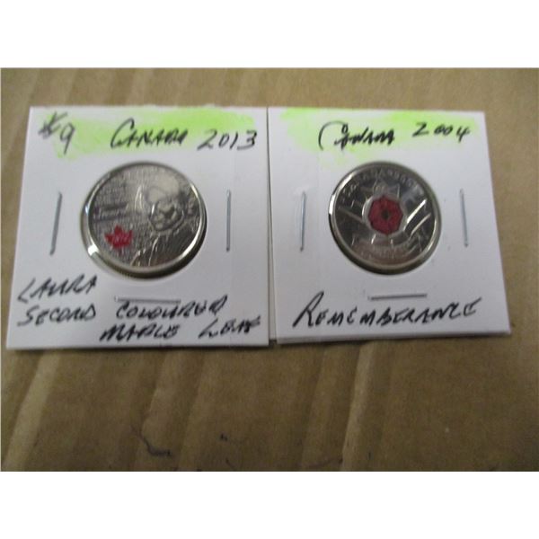 2013 LAURA SECORD/2004 REMEMBERANCE COLORED QUARTER SET