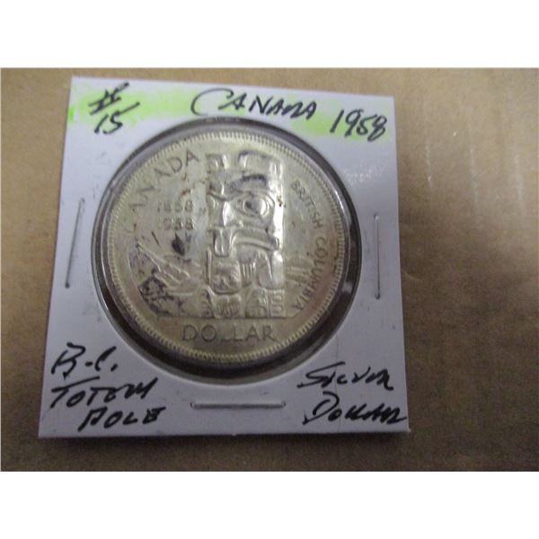 1958 BC TOTEM POLE CANADA SILVER DOLLAR