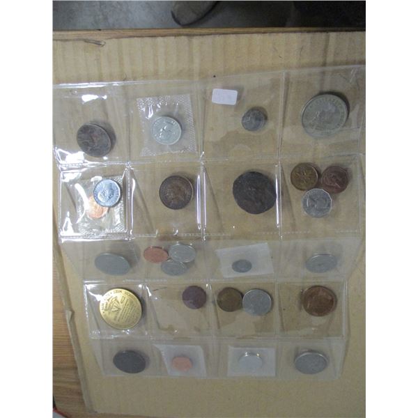 STOCK SHEET OF 25 COLLECTABLE CANADA & WORLD COINS