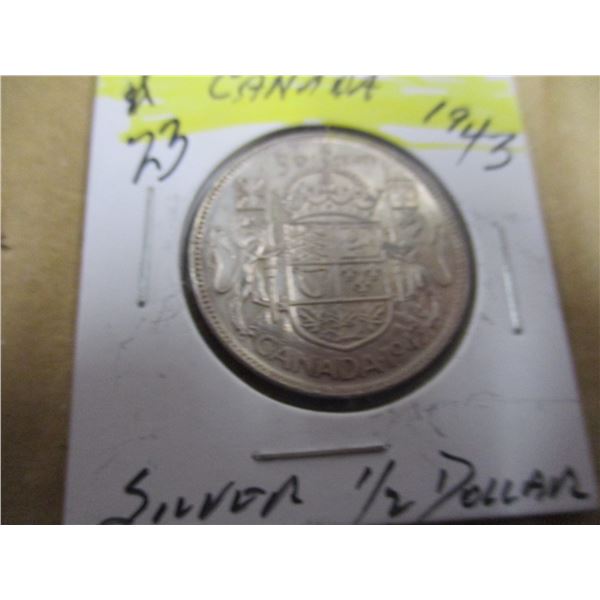 1943 CANADA SILVER HALF DOLLAR