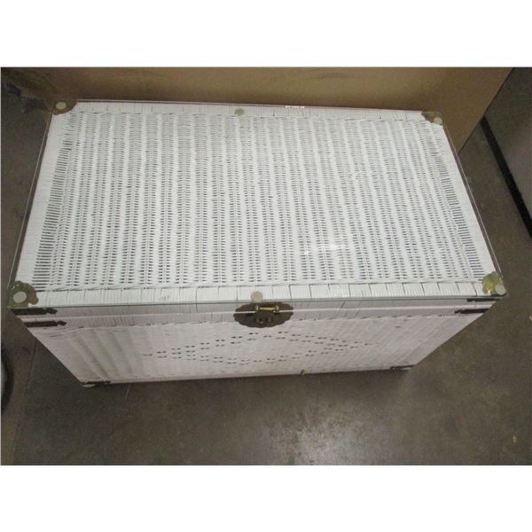 ESTATE:  WHITE WICKER STORAGE TRUNK (APPROX. 36 X 20 X 20")
