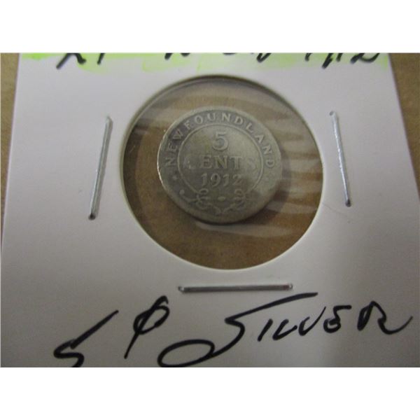 1912 NEWFOUNDLAND KING GEORGE V SILVER FIVE CENT COIN