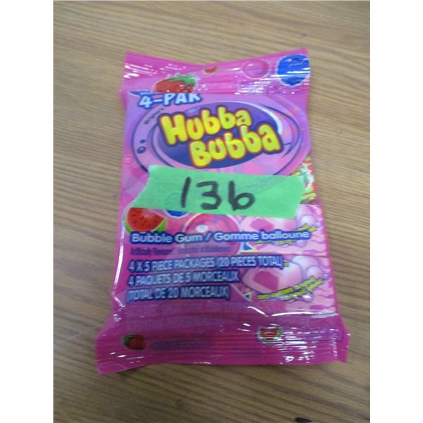 SHELF PULLS (AS IS):  HUBBA BUBBA GUM (4 X 5 PACK) - BAG