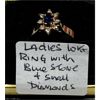 Image 1 : LADIES 10KT RING W/BLUE STONE & SM. DIAMONDS, SZ 5 1/2