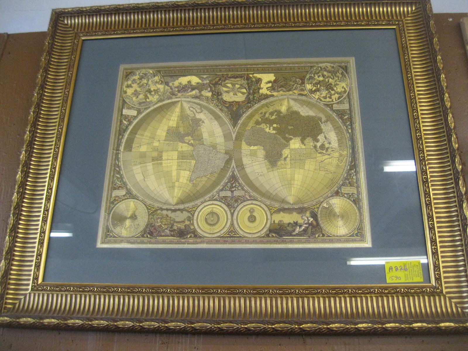 LG. FRAMED GLOBE PICTURE