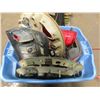 Image 1 : tub of assorted tail lights, wheel covers, etc.