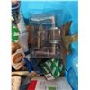 Image 3 : assorted tote - cleaners, tins, hammer, doorknob, etc.