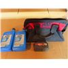 Image 1 : Mac tool bag, Mac 20V battery and 2 full jugs of 2 cycle oil