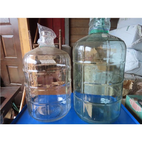 6 gal and 5 gal glass wine making containers