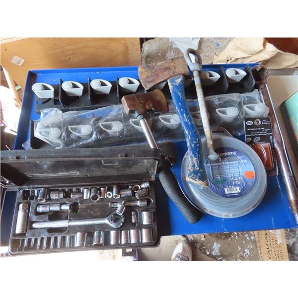 two hatchets , garage gripper set , socket set