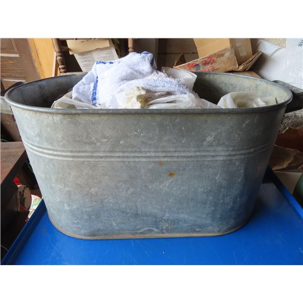 galvanized steel pail w/ 2 rolls of poly