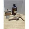 Image 1 : Lot of collectibles, wooden butter press, spigot, primitive scoop, Antique Javex bottle.