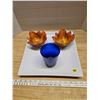 Image 1 : Large serving platter, maple leaf ceramic dishes, blue glass candle holder