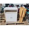 Image 1 : White cupboard - 24"x29"x15" and 3 birch tv tables