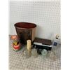 Image 1 : MISC LOT VINTAGE CLOCK RADIO SHELLS WASTE BASKET