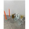 Image 1 : VINTAGE GLASS LOT CANDLE HOLDERS BASKET ETC