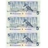 Image 2 : 6 - 1986 Canadian UNC consecutive, 5 dollar bills - Knight/Thiessen - ANJ 6443432-37