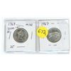 Image 1 : Lt of 2 1967 diving cat hC mas-62 silver canadian quarters
