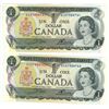 Image 1 : 2 - 1973 Sequential Canadian 1 dollar bills - Crow/Bouey - ECH 7904741-42