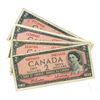 Image 1 : 4 - 1954 Canadian 2 dollar bills - Beattie/Rasminsky - Assorted prefixes & serial #'s