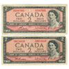 Image 2 : 4 - 1954 Canadian 2 dollar bills - Beattie/Rasminsky - Assorted prefixes & serial #'s