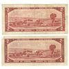 Image 3 : 4 - 1954 Canadian 2 dollar bills - Beattie/Rasminsky - Assorted prefixes & serial #'s